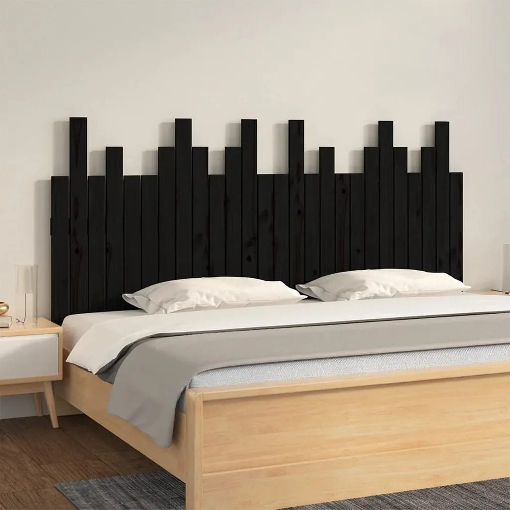 vidaXL Tăblie de pat pentru perete, negru, 166x3x80 cm, lemn masiv pin