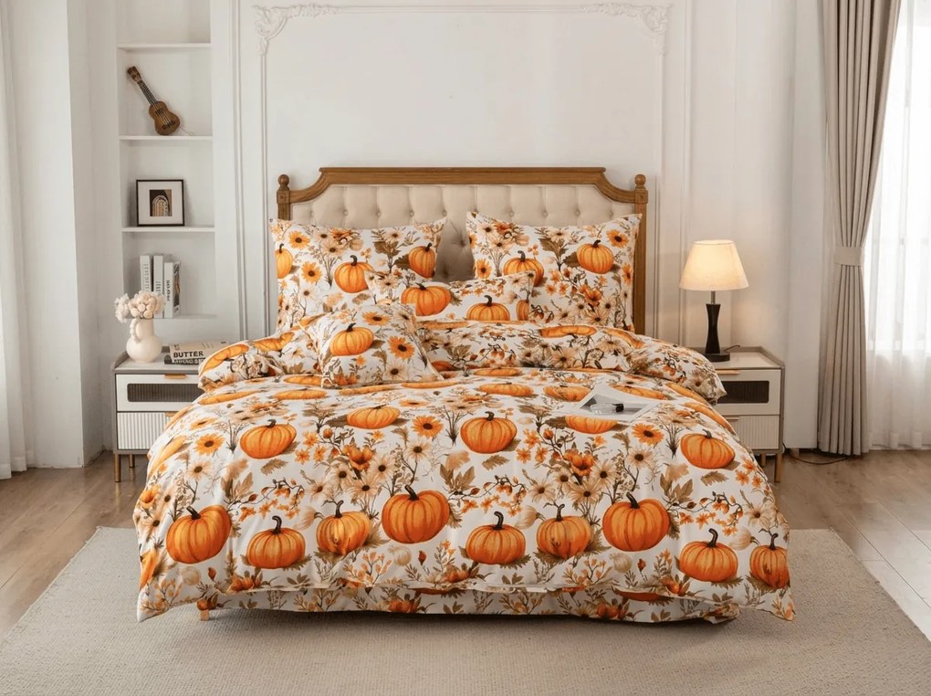 Lenjerie de pat din microfibra FLOWERS AND PUMPKINS portocaliu Dimensiune lenjerie de pat: 70 x 90 cm | 140 x 220 cm