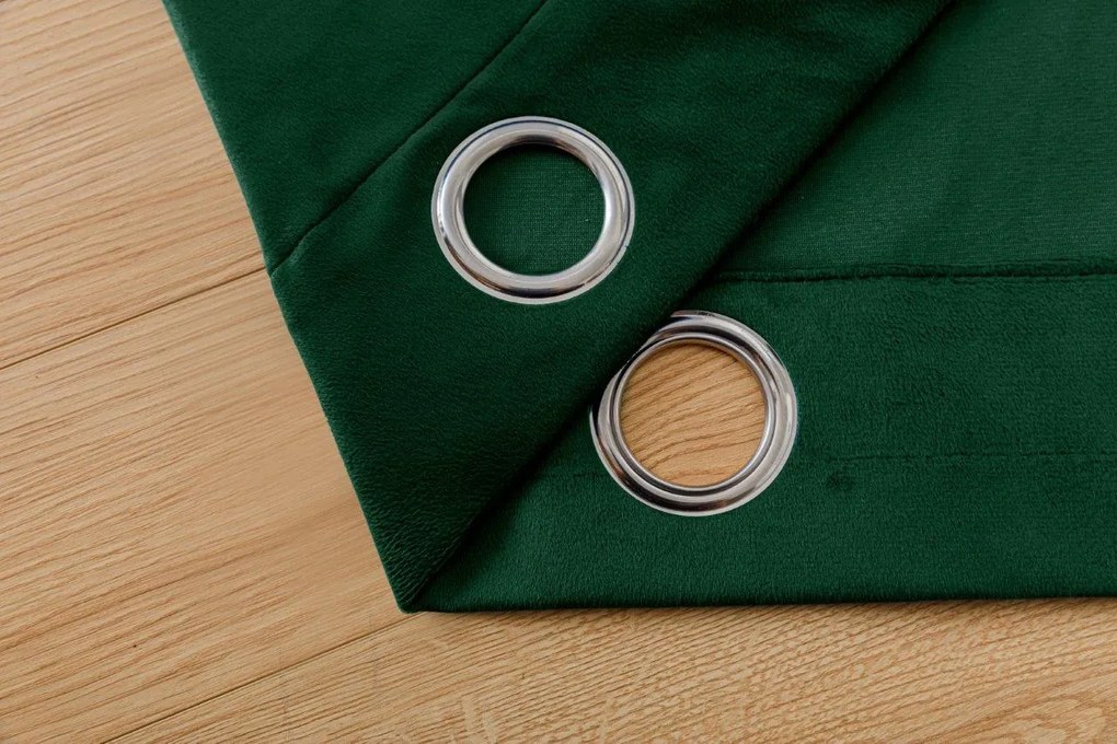 Draperii opace VELVET verde inchis 140x250 cm (2 buc), inele metalice