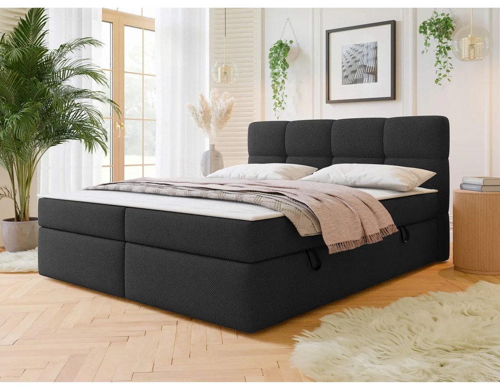 Pat matrimonial 160 cm Mejaso (Negru) (cu somieră și saltea) (cu sp. depozitare). Promo -17%. 1104292