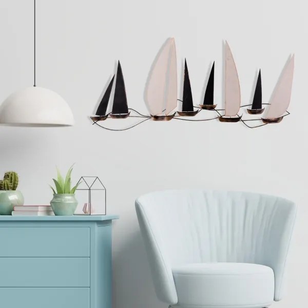 Decorațiune de perete 52x117 cm metal bărci cu vele