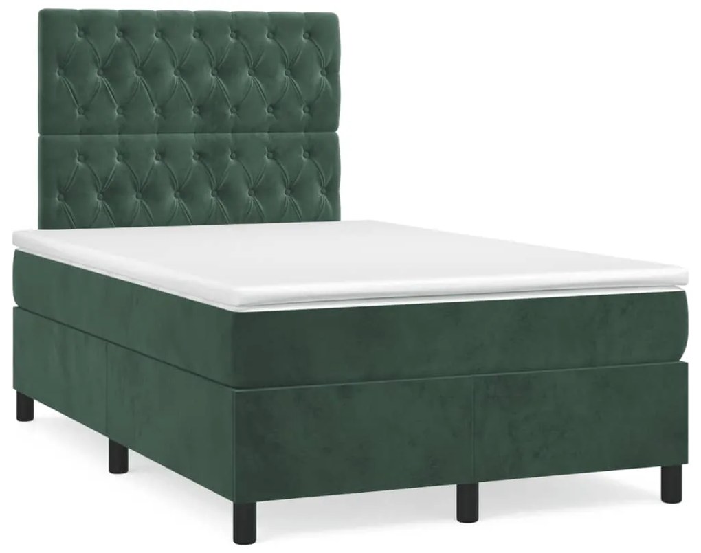 3143196 vidaXL Pat box spring cu saltea, verde închis, 120x200 cm, catifea