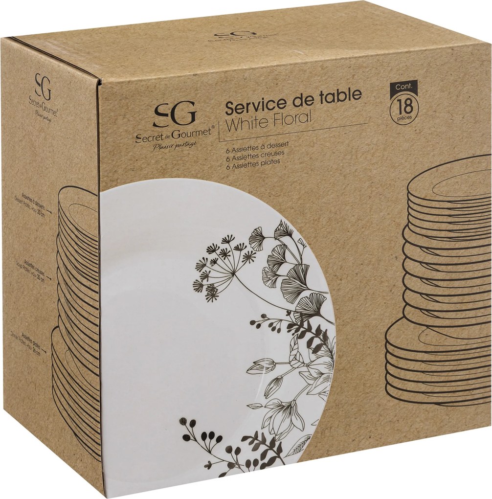 Serviciu de masă WHITE FLORAL pentru 6 persoane, 18 piese