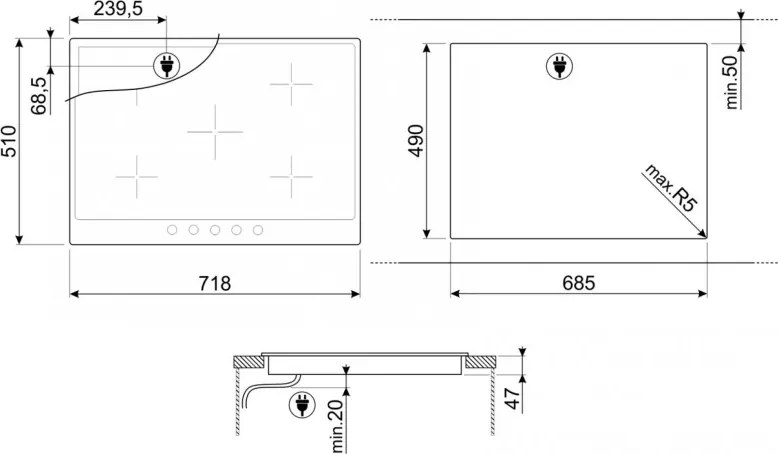Plita vitroceramica incorporabila Smeg P875AO, 8600 W, 6 trepte, 5 zone, Oprire automata in caz de supraincalzire, Indicator de caldura reziduala, Antracit