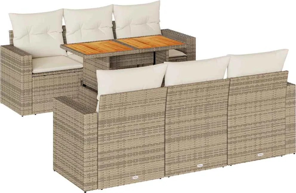 vidaXL Set canapele de grădină, 7 piese, cu perne, bej, poliratan