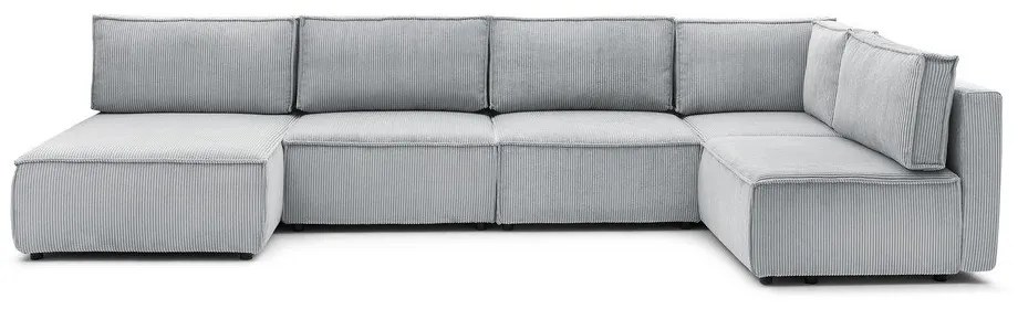 Colțar gri deschis cu tapițerie din catifea reiată (în formă de "U"/cu colț variabil) Nihad modular – Bobochic Paris