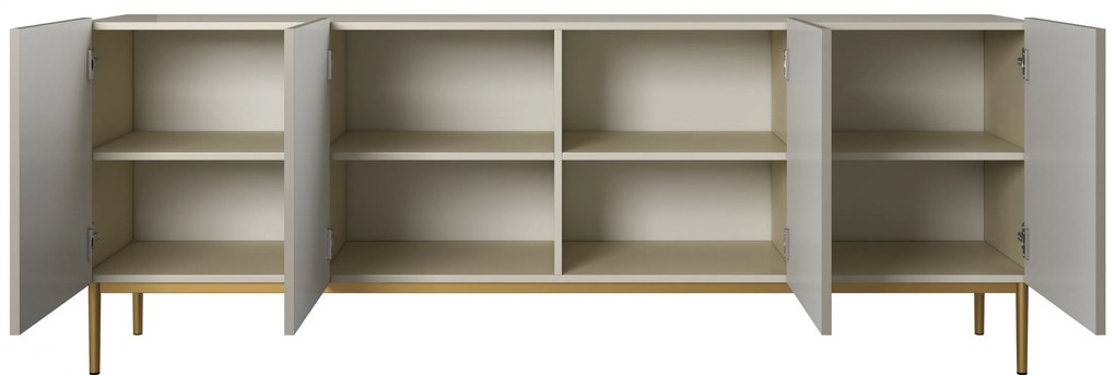 Comodă pe picioare metalice Nicole 200 cm - cașmir / picioare aurii