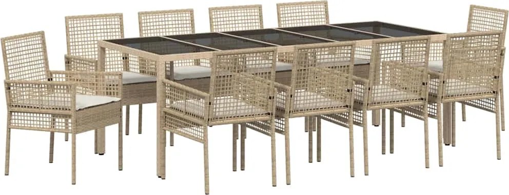 vidaXL Set de masă pentru grădină 11 pcs Bej poliratan