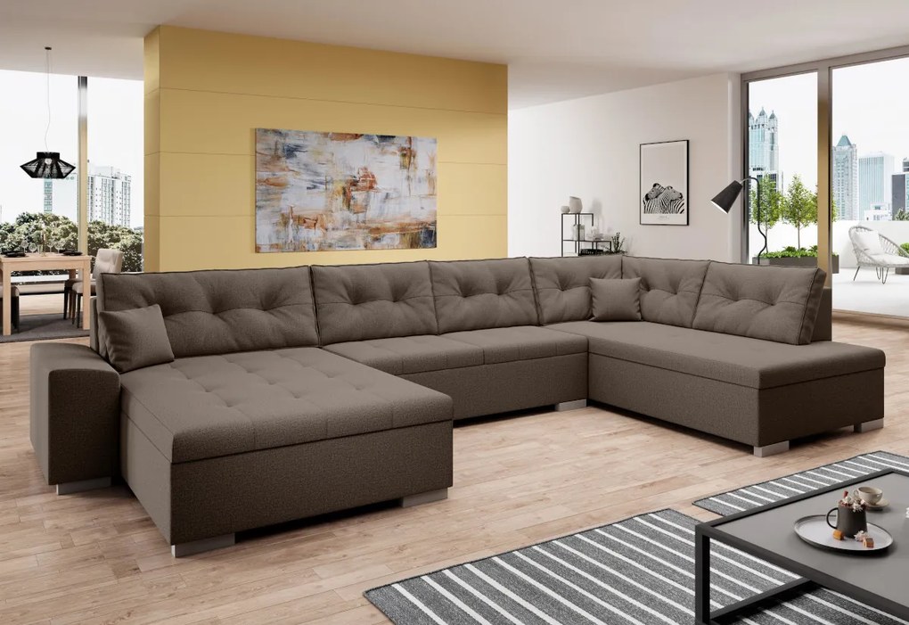 Supermobel Coltar in forma de U WITOS, 344x81x163, malmo 95 /piele ecologica alba, dreapta