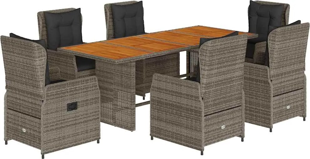 vidaXL Set mobilier de grădină cu perne, 7 piese, gri, poliratan