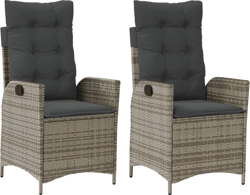 vidaXL Scaune de grădină rabatabile cu perne, 2 buc., gri, poliratan