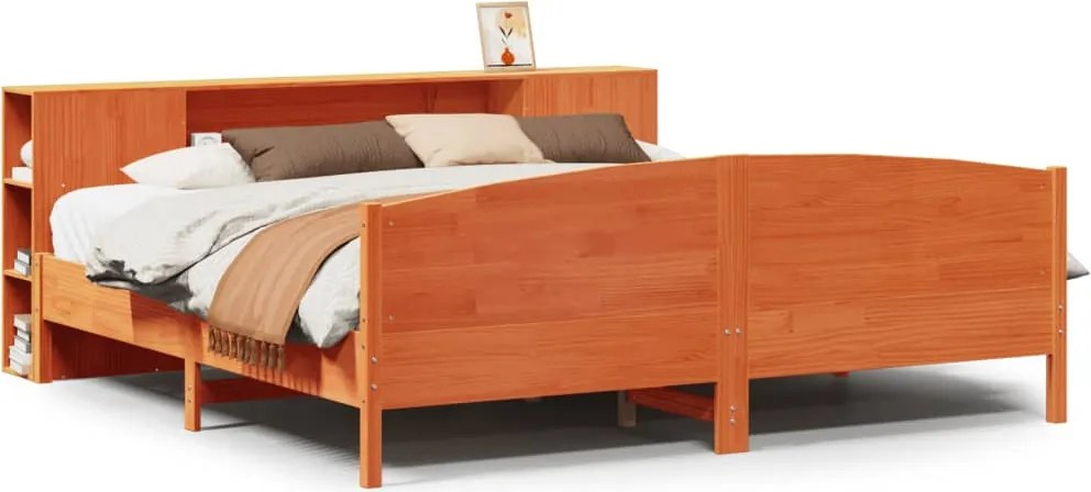 vidaXL Pat cu bibliotecă fără saltea maro 200x200 cm lemn masiv de pin