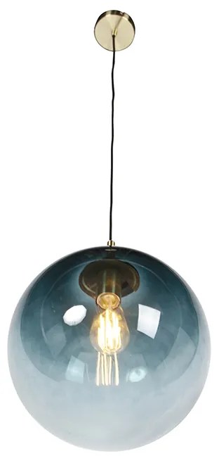 Lampă suspendată Art Deco din alamă cu sticlă albastră ocean 33 cm - Pallon