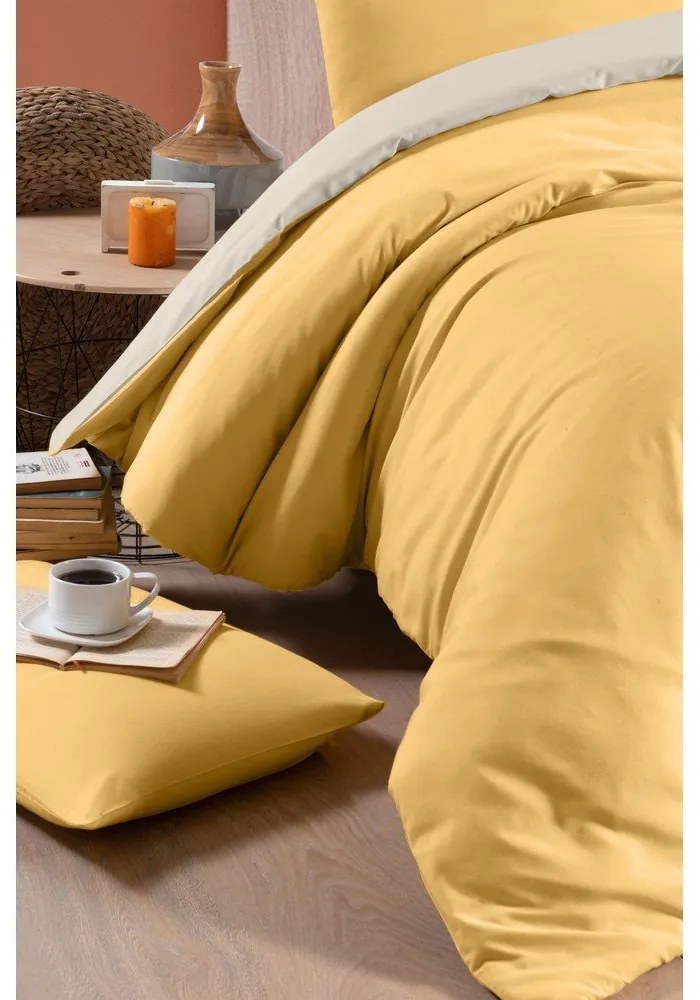 Lenjerie de pat galben-crem din bumbac pentru pat dublu-extins și cearceaf 200x220 cm – Mila Home