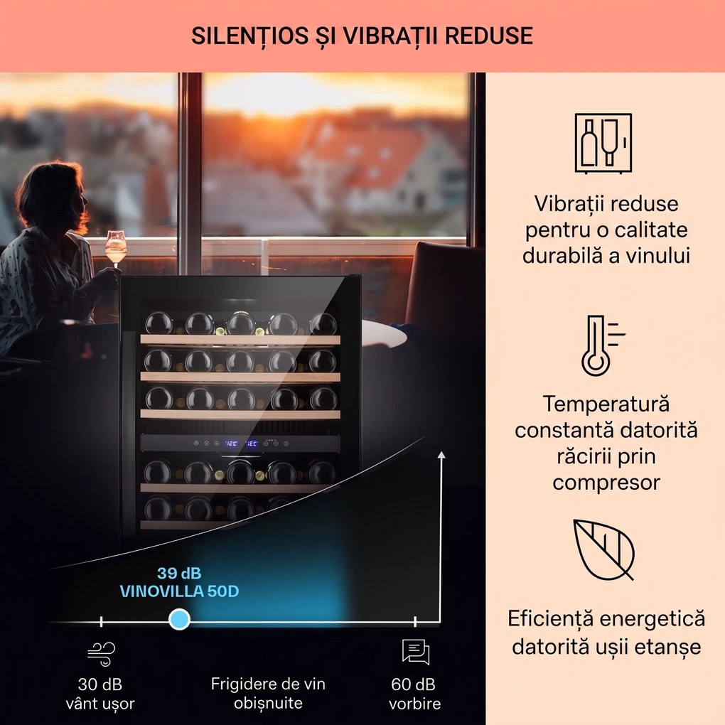 Klarstein Vinovilla 50 Duo frigider de vin cu două zone 53l 17 sticle ușă de sticlă cu 3 culori