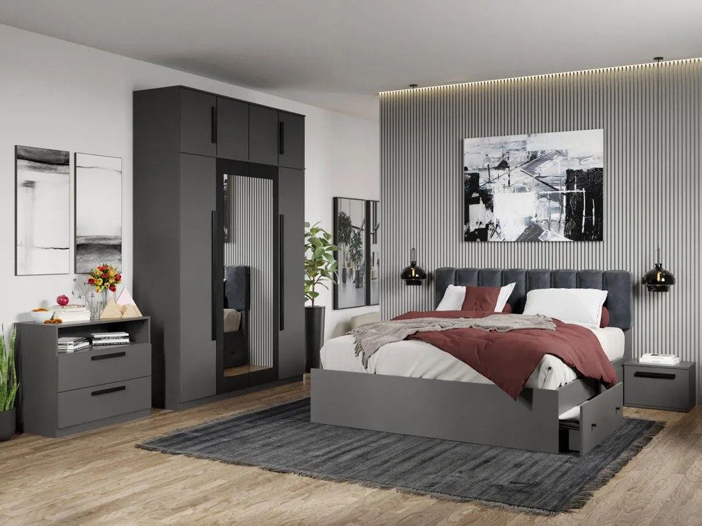 Set mobila dormitor complet Gri Antracit Stone C01