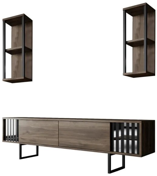 Set de mobilier pentru living Chrome, Nuc- Negru