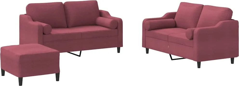 vidaXL Set canapea cu perne, 3 piese, roșu vin, material textil