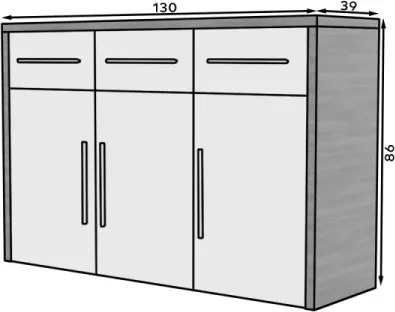 Comodă 130x39x86cm, Marden, ADRK Furniture (Culoare: Alb Lucios / Negru)