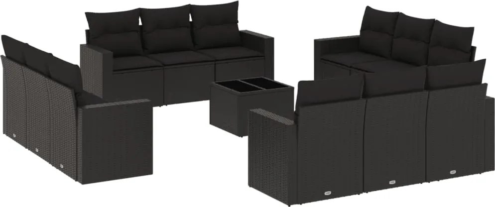vidaXL Set mobilier de grădină cu perne, 13 piese, negru, poliratan