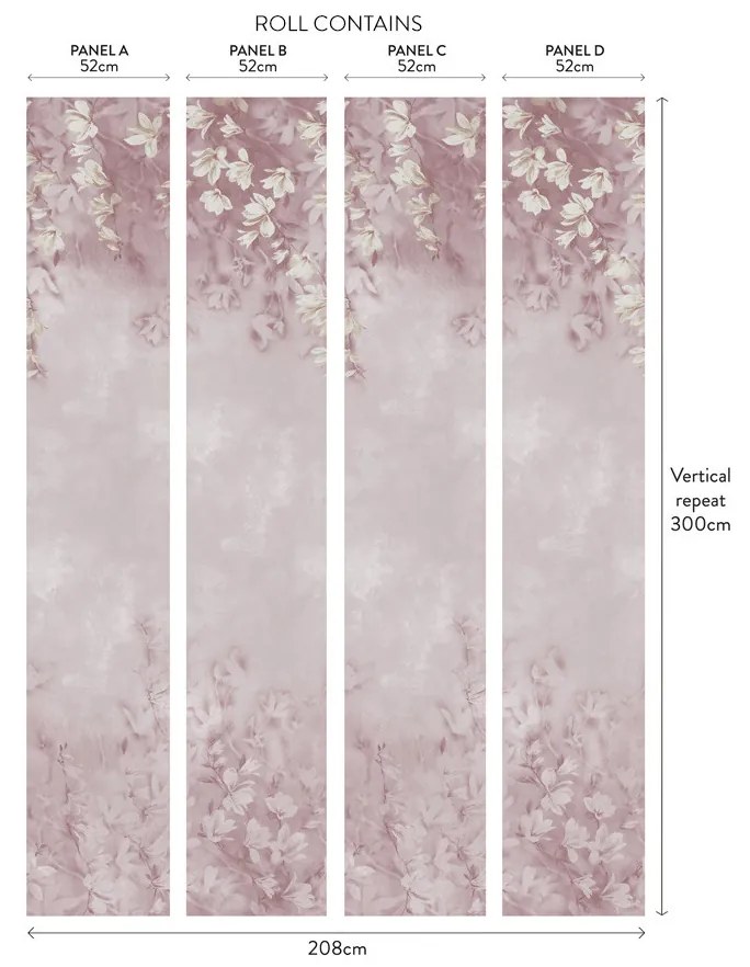 Tapet Trailing Magnolia, Blush Pink Luxury Floral, 1838 Wallcoverings, 6.5mp / rola