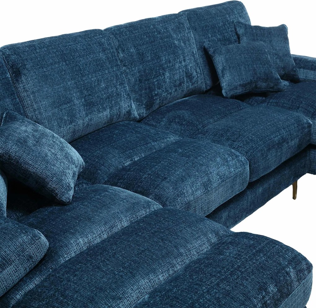 Canapea modulară mare, modernă, în formă de U, din chenille, cu dublu șezlong rabatabil, Albastru