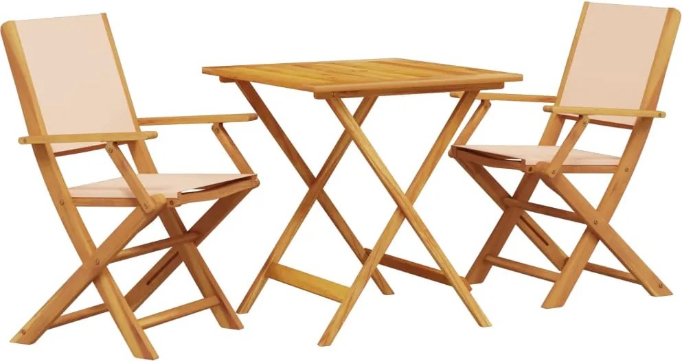 vidaXL Set mobilier bistro, 3 piese, textil bej/lemn masiv