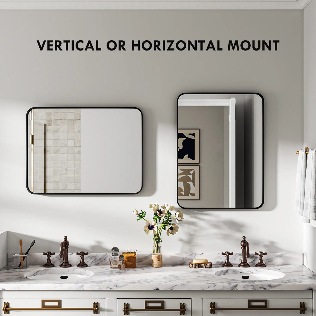 HOMCOM Oglindă de Baie 60 x 80 cm Oglindă Decorativă de Perete cu Ramă Metalică și Cârlig Ușor de Agățat pentru Sufragerie, Hol, Intrare - Negru | Aosom Romania