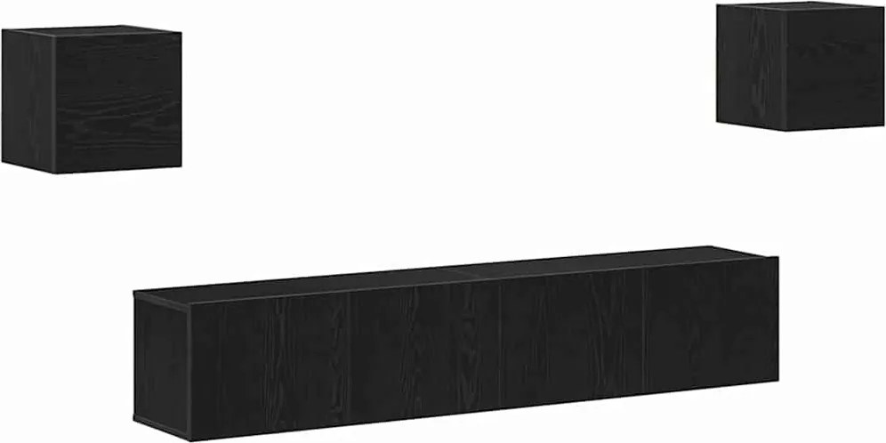vidaXL Set comodă TV Pe perete Stejar Negru Lemn compozit
