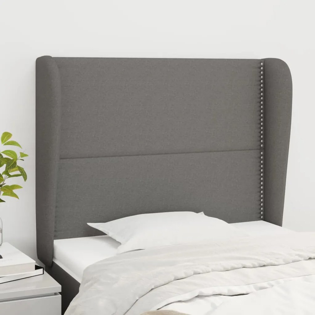 vidaXL Tăblie de pat cu aripioare gri închis 93x23x118/128 cm textil
