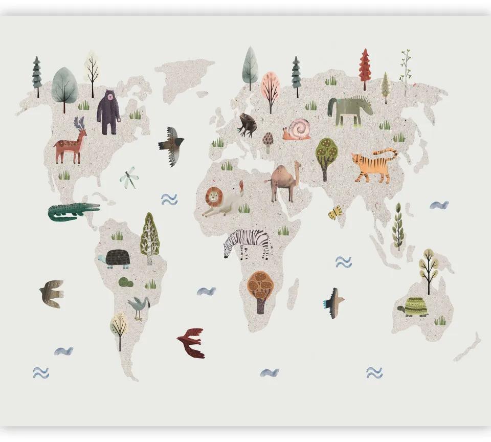 Fototapet - Lumea bej - Continente cu animale în culori stinse