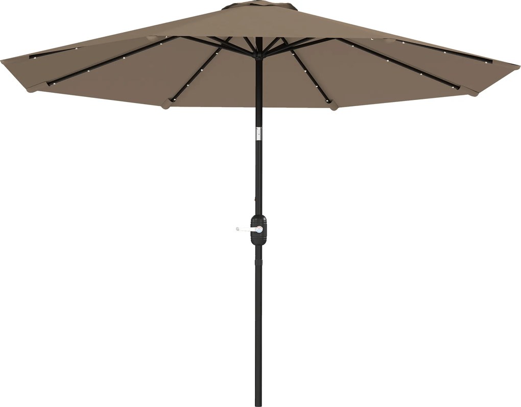 Umbrelă de grădină Ø265 cm cu 32 LED-uri solare, manivelă și tijă din oțel pentru patio terasă Outsunny, kaki | Aosom Romania