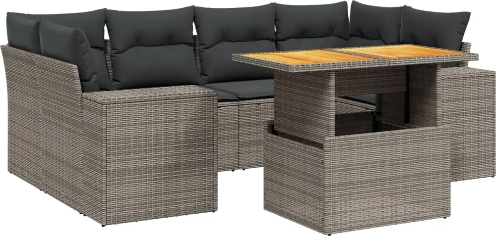 vidaXL Set canapele de grădină, 7 piese, cu perne, gri, poliratan