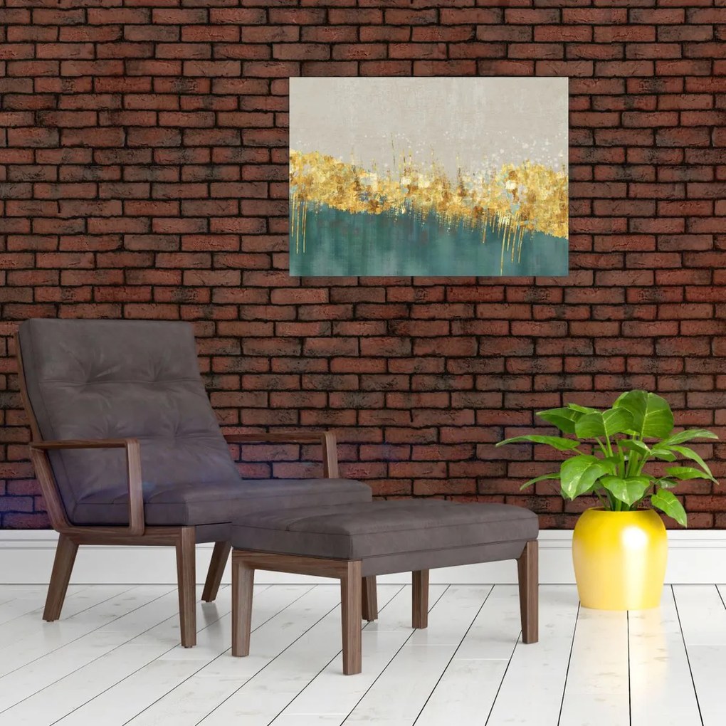 Tablou pe sticlă - Textura cu decor auriu (70x50 cm)