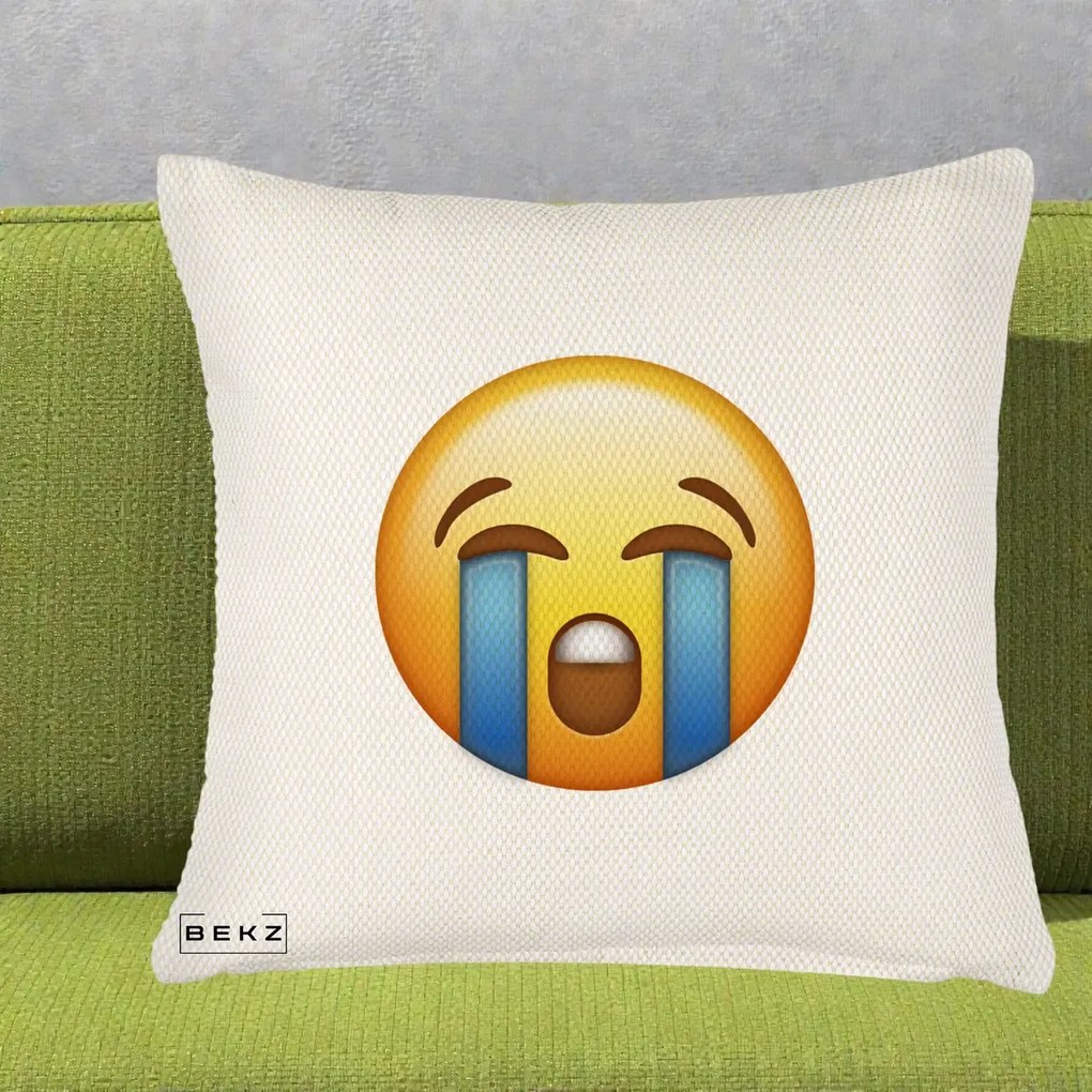 Perna Decorativa Emoji Plange, 40x40 cm, Crem Reliefat, Husa Detasabila, Perna Inclusa, BEKZ®