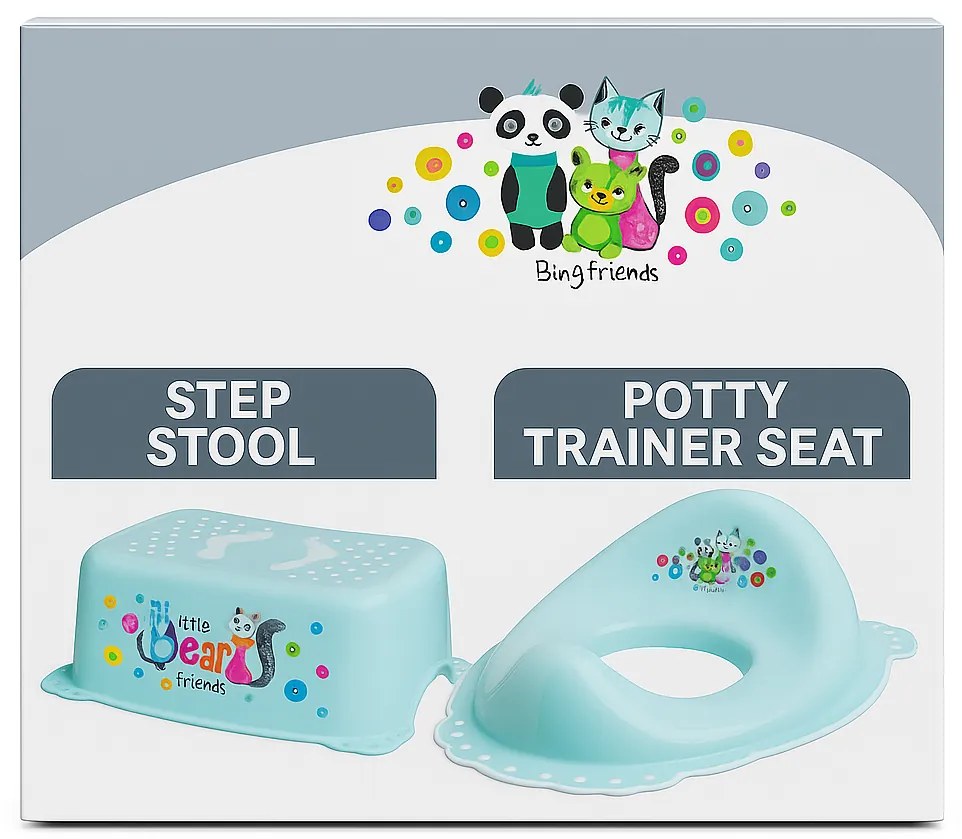 ,œ Set complet Reductor Toaleta + Inaltator Baie Antiderapant, Bear and Friends Mint , Maltex Baby