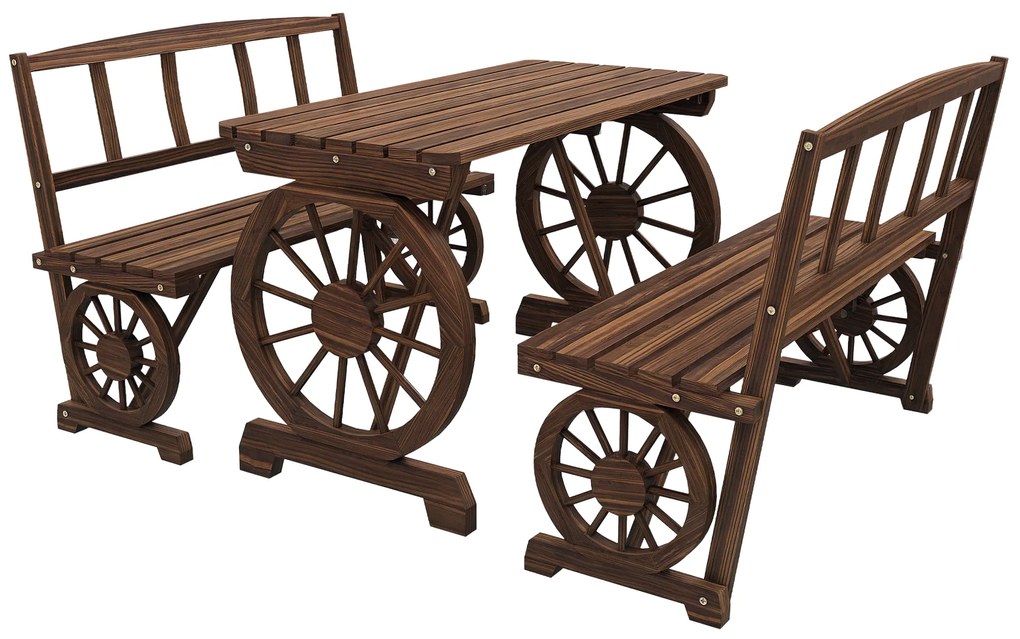 Outsunny Set de mobilier de terasa din 3 piese, pentru exterior, Set din lemn pentru gradina cu doua scaune, Carbonizat | Aosom Romania