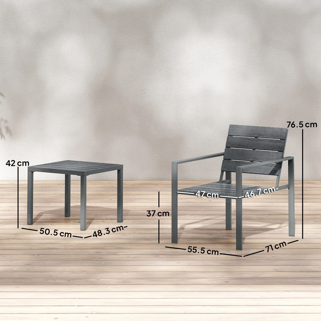 Outsunny Set Bistro Grădină 3 Piese pentru 2 Persoane, Masă și Scaune de Exterior cu Cadru Metalic, Mobilier din Plastic pentru Terasă | Aosom Romania