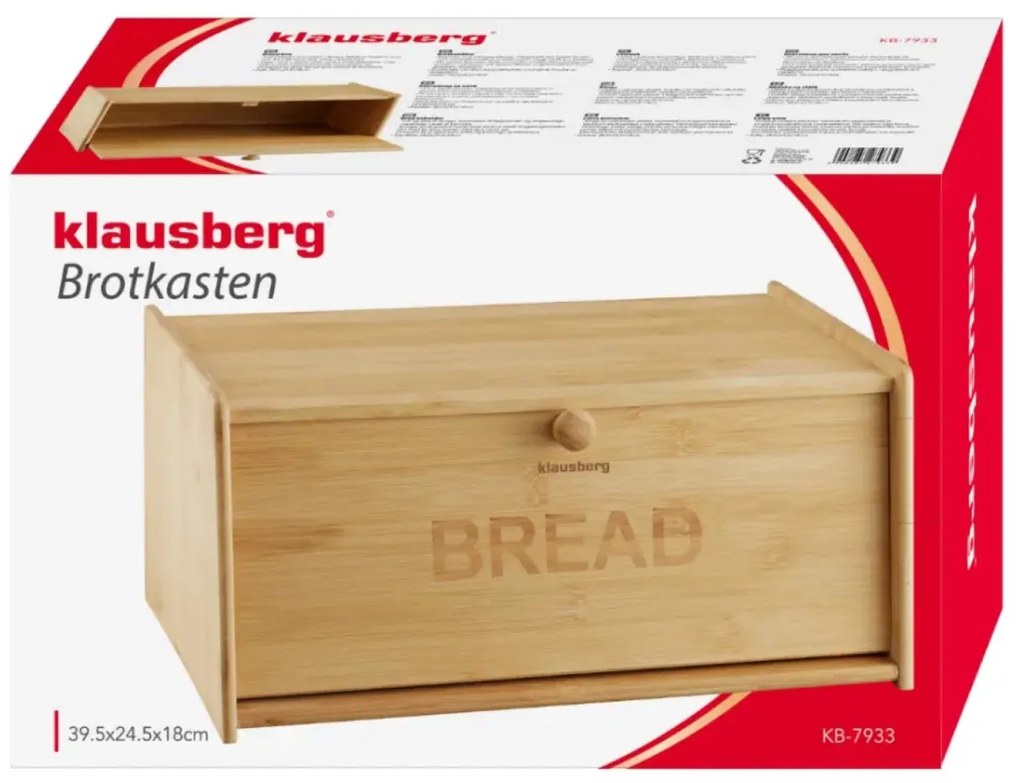 Cutie pentru pâine din bambus, 39.5×24.5×18 cm, Klausberg KB-7933