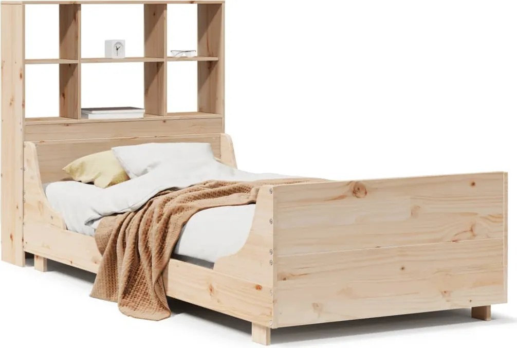 vidaXL Pat cu bibliotecă fără saltea, 90x200 cm, lemn masiv