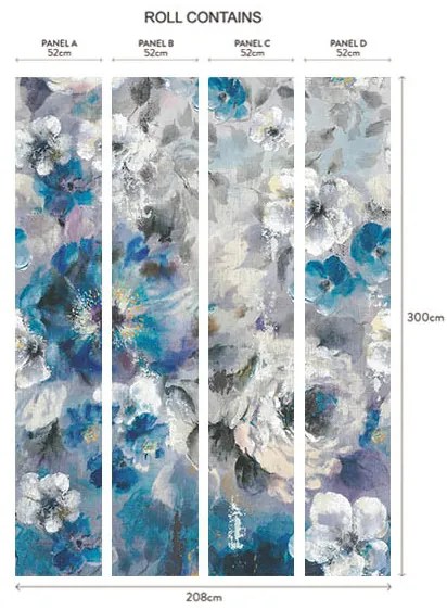 Tapet Bloom, Sapphire Blue Luxury Floral, 1838 Wallcoverings, 6.5mp / rola