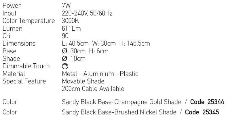Lampadar cu spot LED BRUSHED CHAMPAGNE GOLD ZB-25344