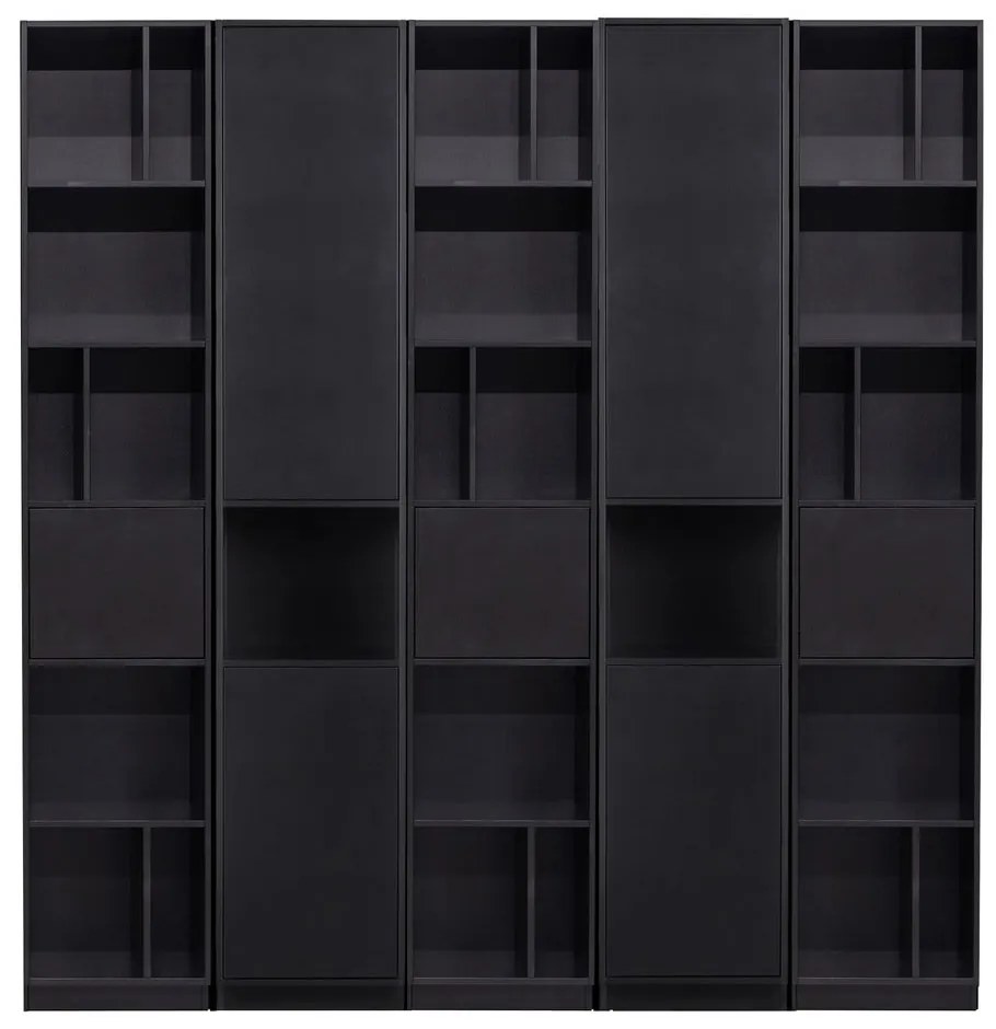 Bibliotecă modulară neagră din lemn masiv de pin 200x210 cm Finca – WOOOD