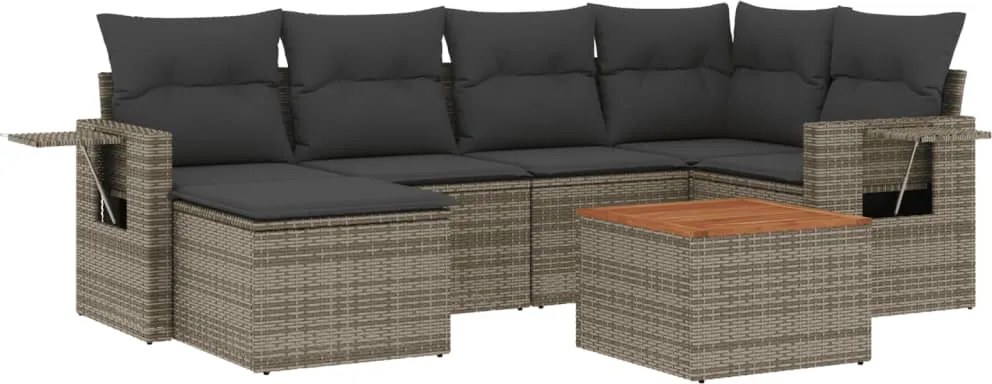 vidaXL Set canapele de grădină, 7 piese, cu perne, gri, poliratan