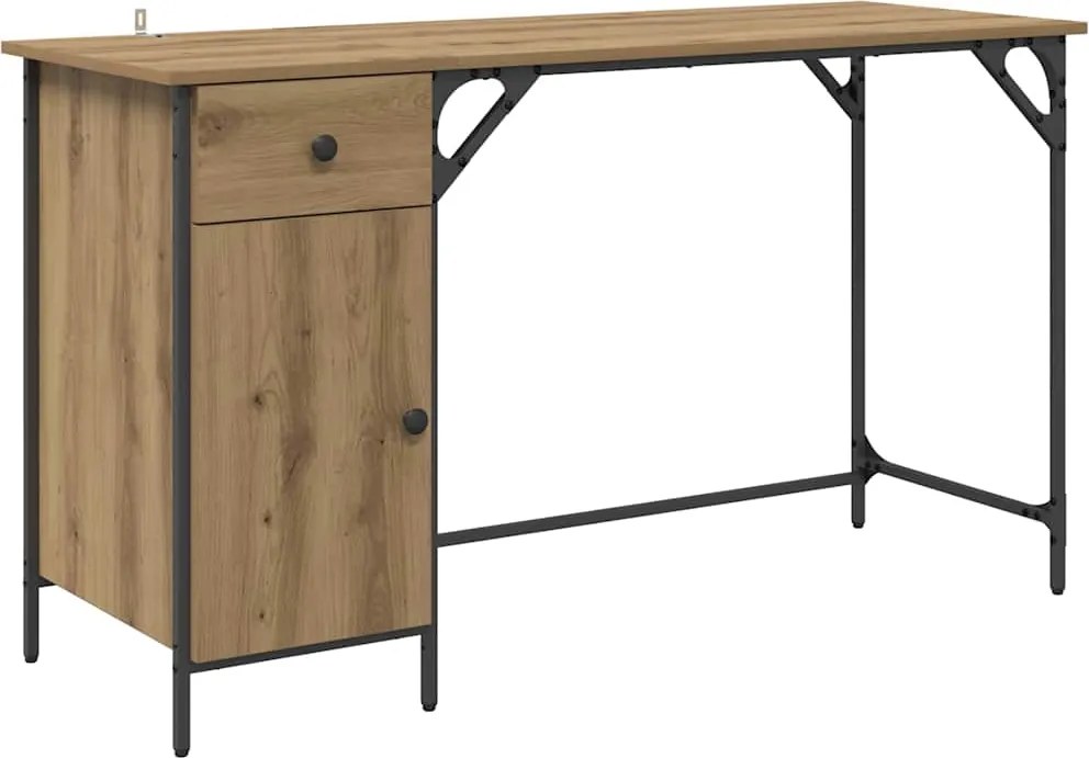 vidaXL Birou de calculator cu sertar Stejar Artizanal 131 x 48 x 75 cm