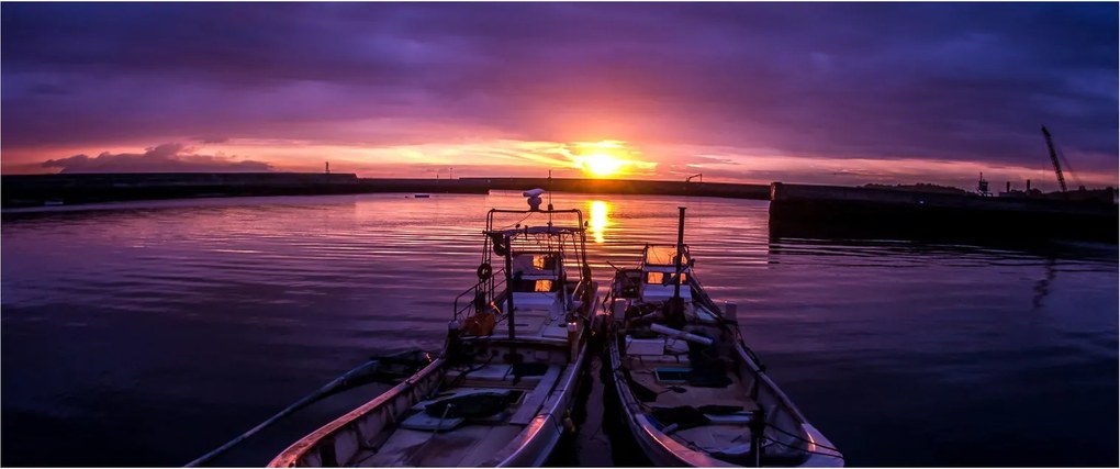 Tablou cu barci pescărești în port (120x50 cm)