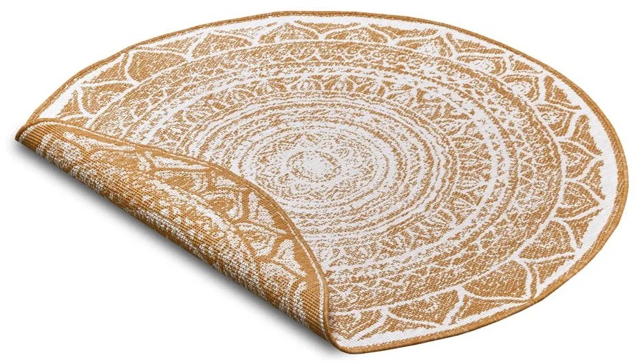 Covor de exterior galben ocru-alb rotund ø 140 cm Siruma – NORTHRUGS