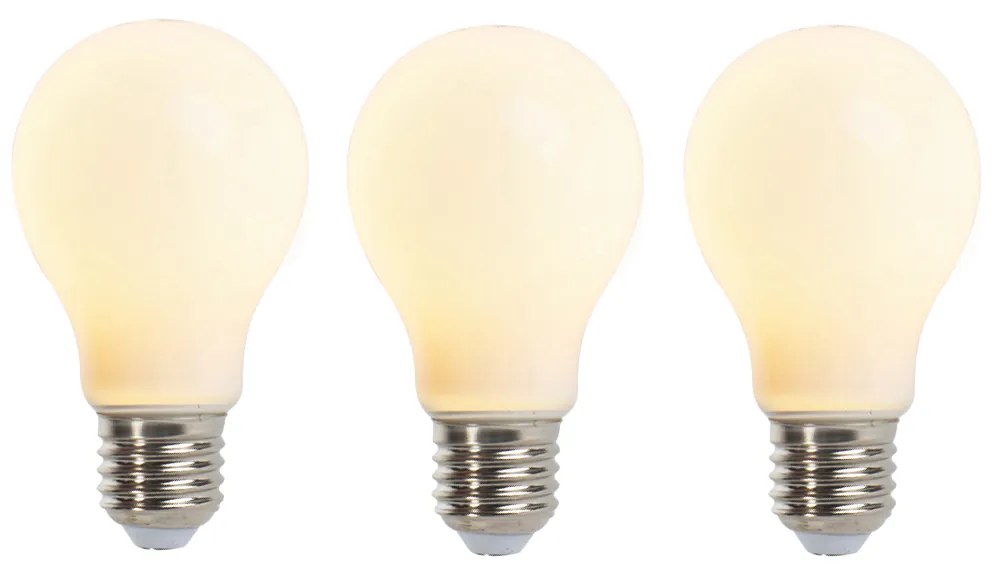 Set de 3 becuri cu filament LED E27 reglabile cu intensitatea luminii, mat, 5W, 380lm, 2350K