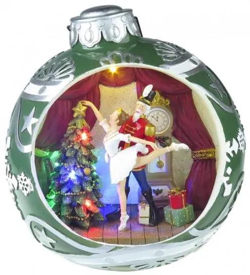 Decoratiune Craciun muzicala, glob de brad cu balerina, LED multicolor, 3xAA, 30.5x26.5 cm