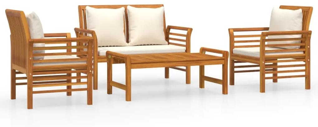 3058094 vidaXL Set mobilier de grădină cu perne, 4 piese, lemn masiv de acacia